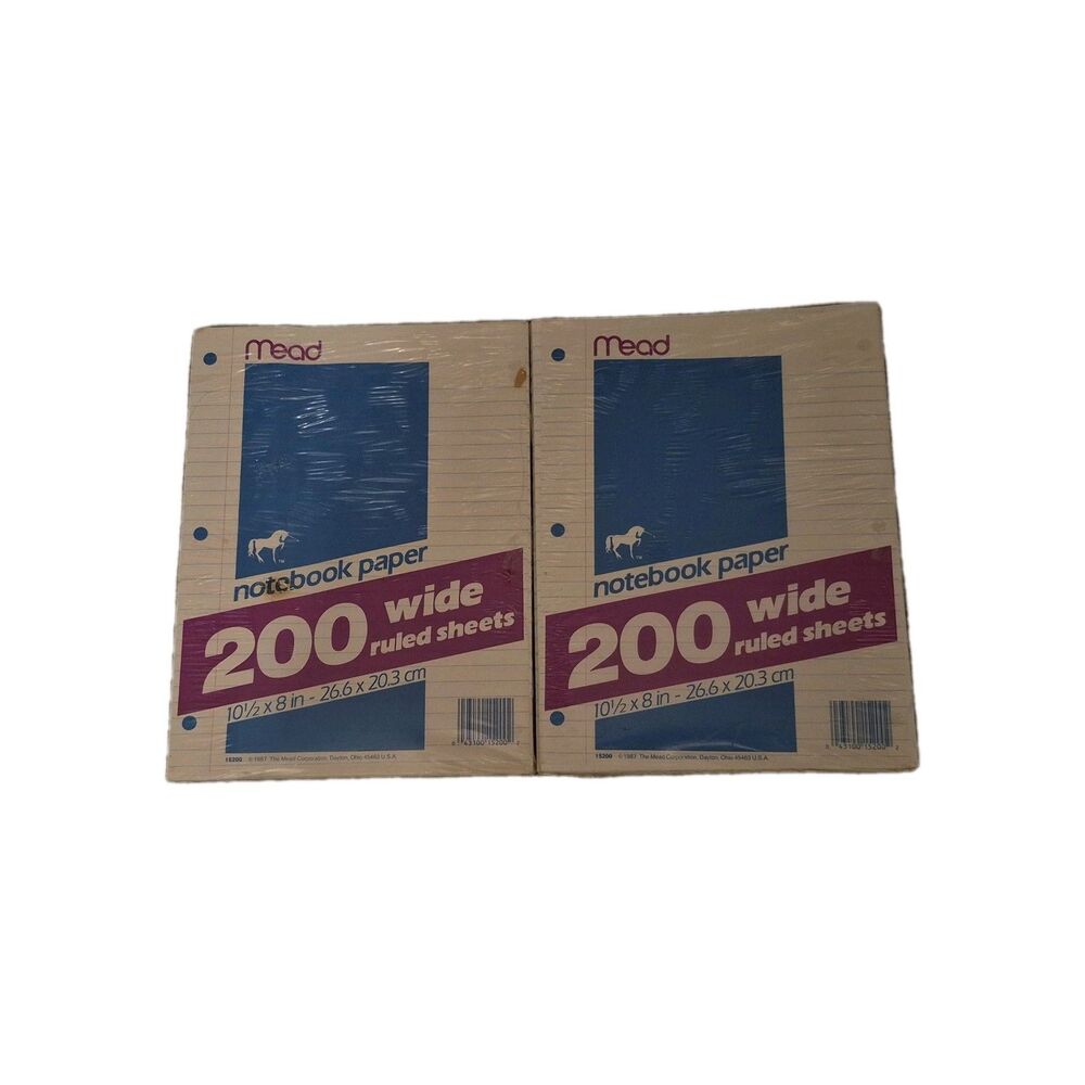 VTG Mead Notebook Paper 200 Wide Ruled Sheets 10.5 X 8 1987 USA Ohio